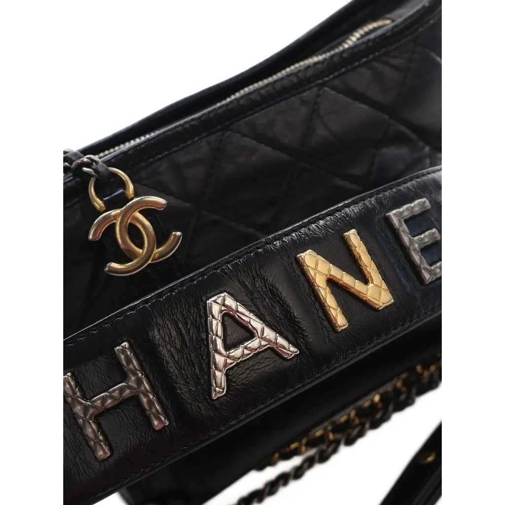 Chanel Small Quilted Aged Calfskin Gabrielle Hobo Black Leather Very good - Model View