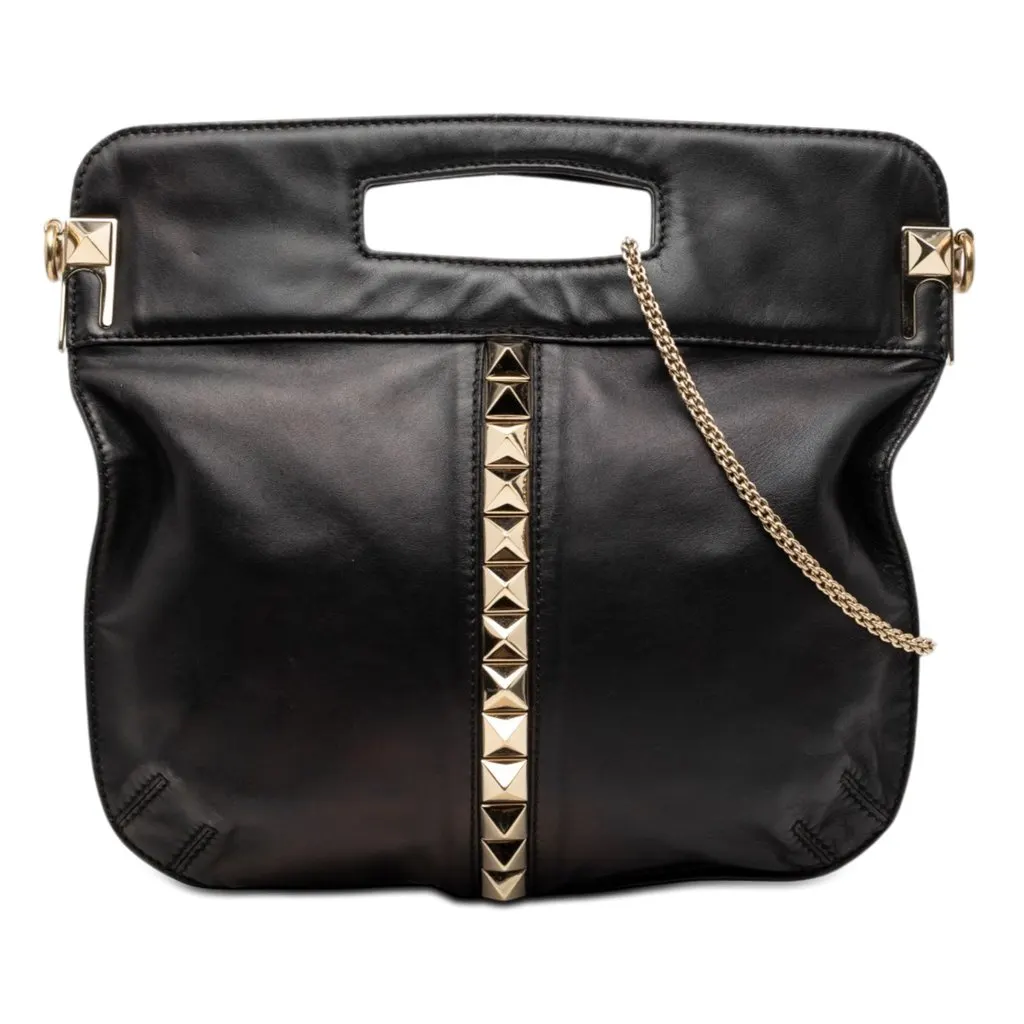 Valentino Smooth Calfskin Rockstud Cut Out Handle Satchel Black Leather Very good - Front View