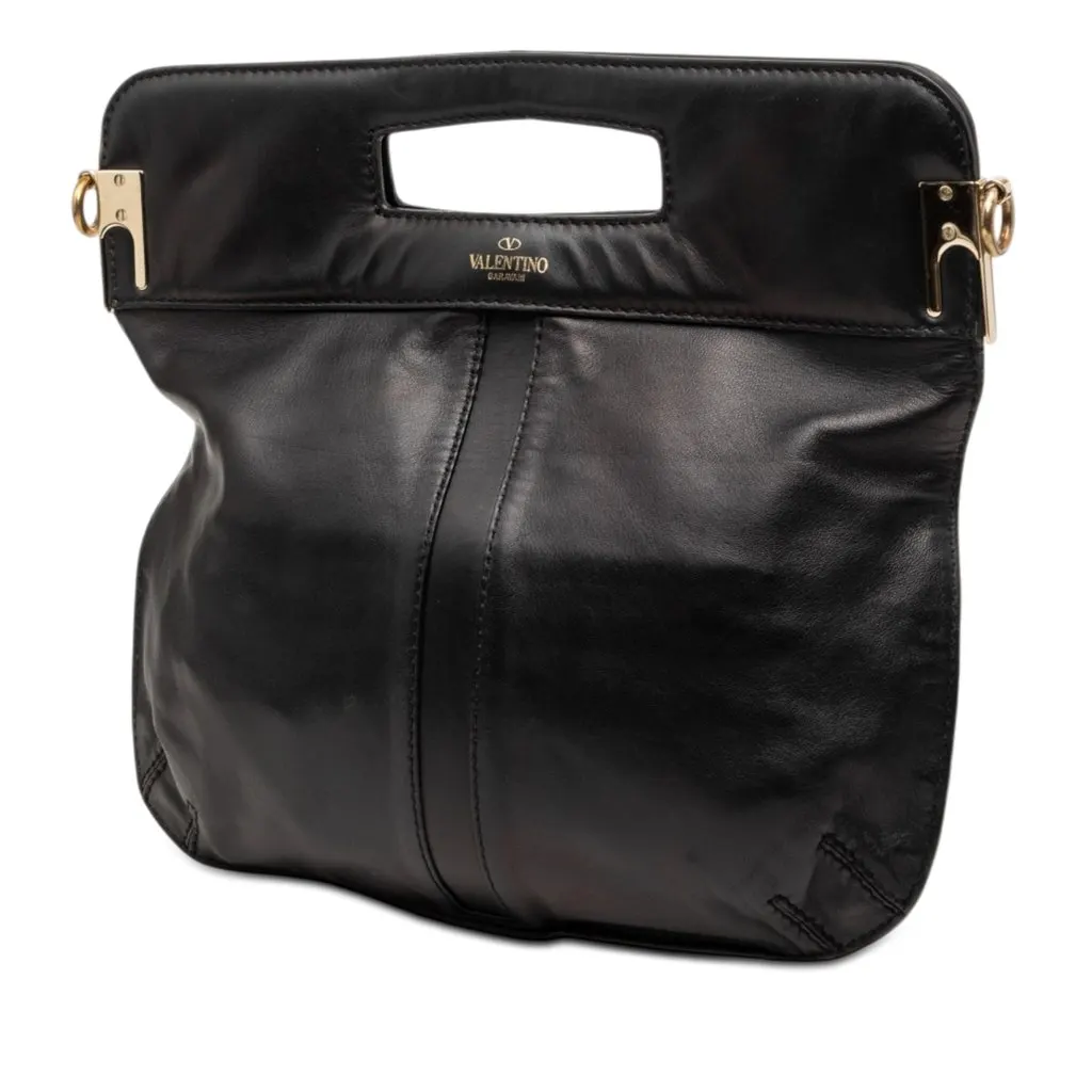 Valentino Smooth Calfskin Rockstud Cut Out Handle Satchel Black Leather Very good - Back View