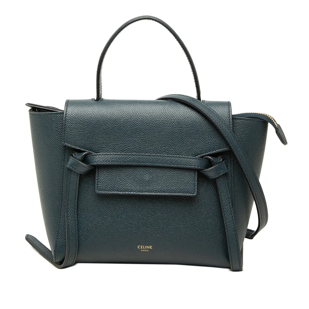 Celine Nano Grained Calfskin Belt Bag Blue Leather Good - Front View