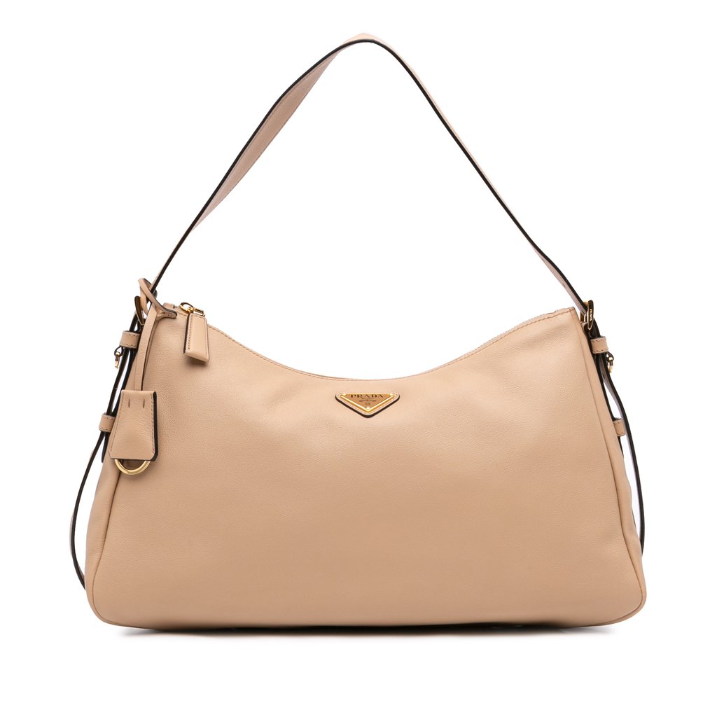 Prada Large Leather Aimee Shoulder Bag Beige X-Large Leather