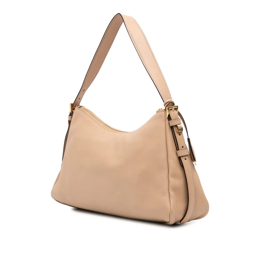 Prada Large Leather Aimee Shoulder Bag Beige Leather Very good - Back View