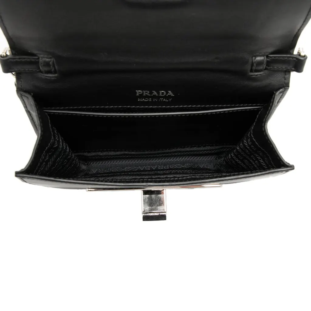 Prada City Calf Crystal Embellished Ribbon Bag Black Leather Very good - Model View