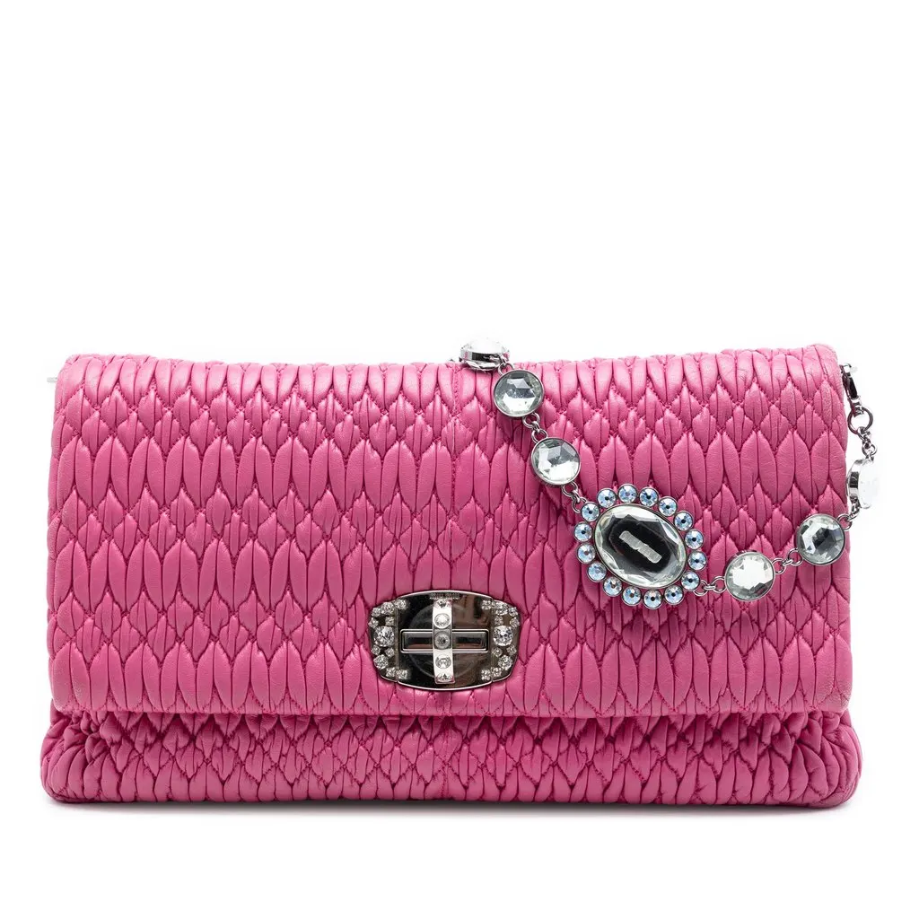 Miu Miu Matelasse Nappa Crystal Chain Satchel Pink Leather Very good - Front View