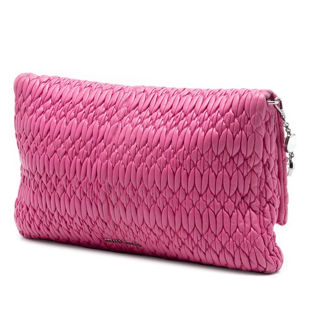 Miu Miu Matelasse Nappa Crystal Chain Satchel Pink Leather Very good - Back View