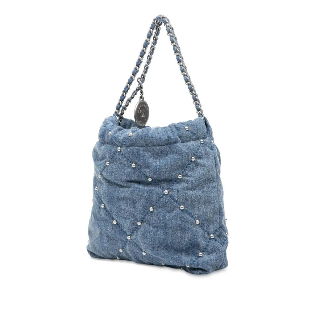 Chanel Mini Denim Studded 22 Handbag Blue Very good - Back View