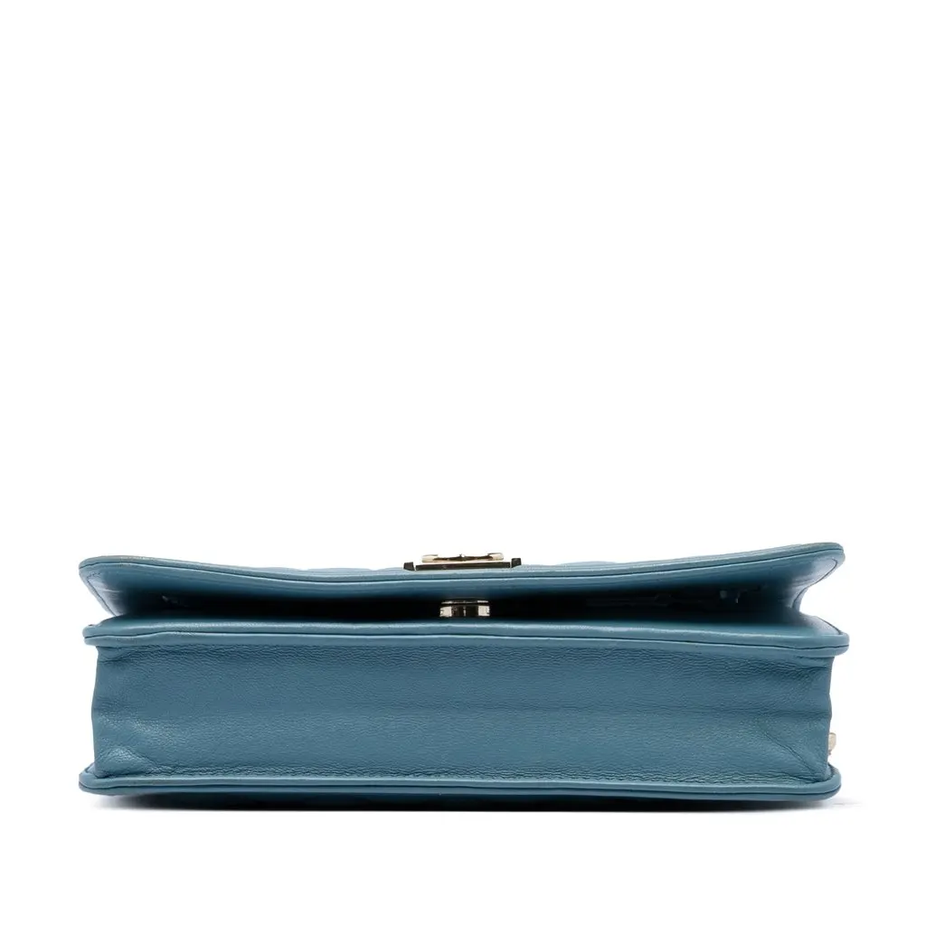 Chanel Quilted Lambskin Boy Wallet On Chain Blue Leather Very good - Inside View