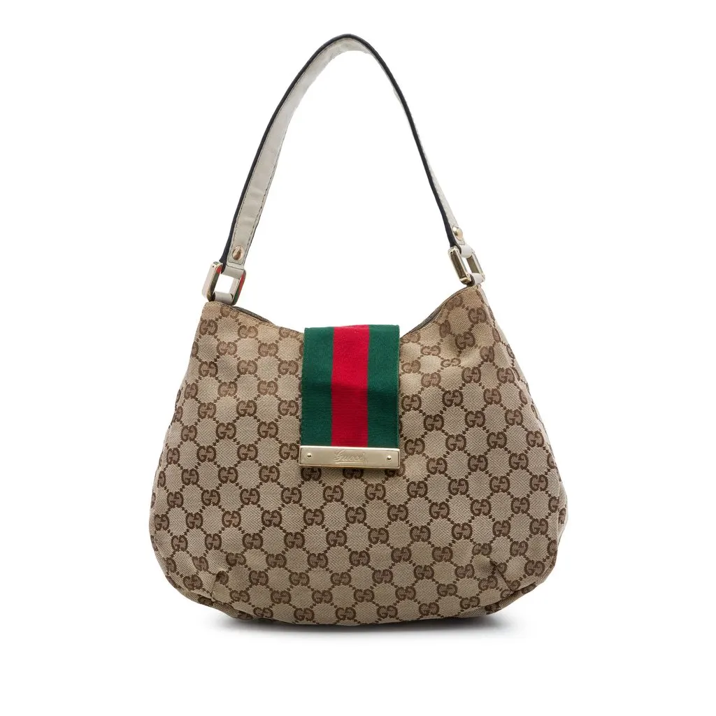 Gucci Medium GG Canvas New Ladies Web Hobo Beige Very good - Front View