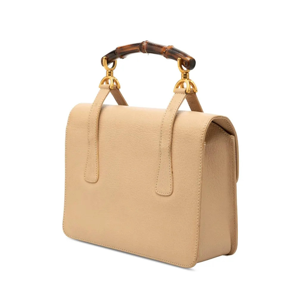 Gucci Calfskin Turnlock Bamboo Top Handle Bag Beige Leather Good - Back View