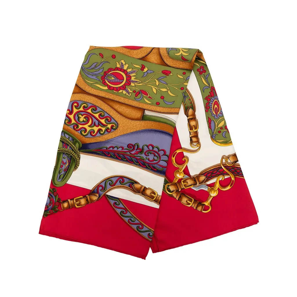 Hermès Festival des Amazones Silk Scarf 90 Red Very good - Front View