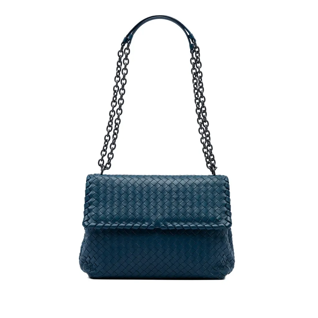 Bottega Veneta Medium Nappa Intrecciato Olimpia Shoulder Bag Blue Leather Very good - Front View