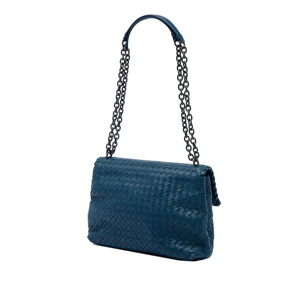 Bottega Veneta Medium Nappa Intrecciato Olimpia Shoulder Bag Blue Leather Very good - Back View
