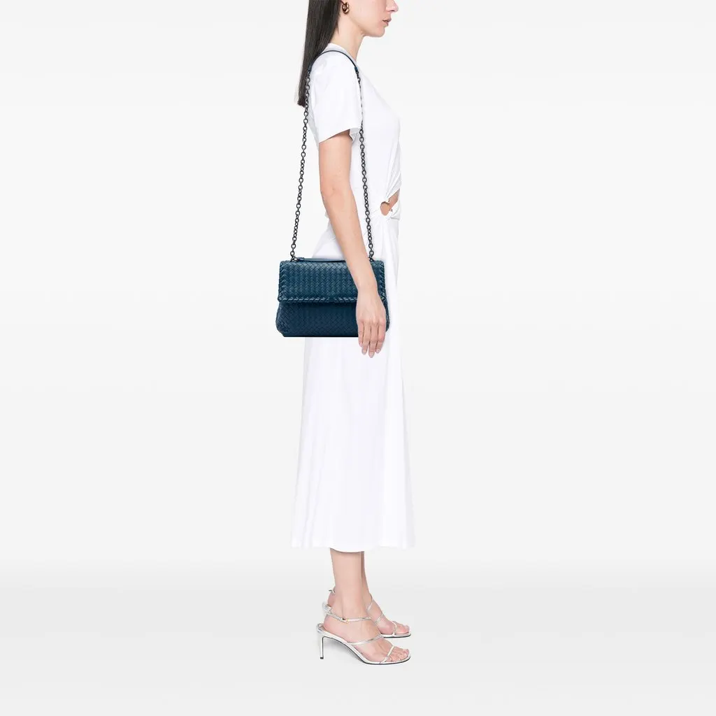 Bottega Veneta Medium Nappa Intrecciato Olimpia Shoulder Bag Blue Leather Very good - Box View