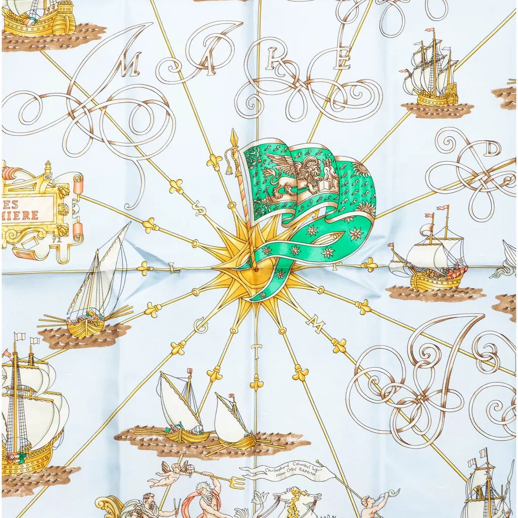Hermès Vaisseaux et Fregates Silk Scarf  90 Blue Very good - Back View