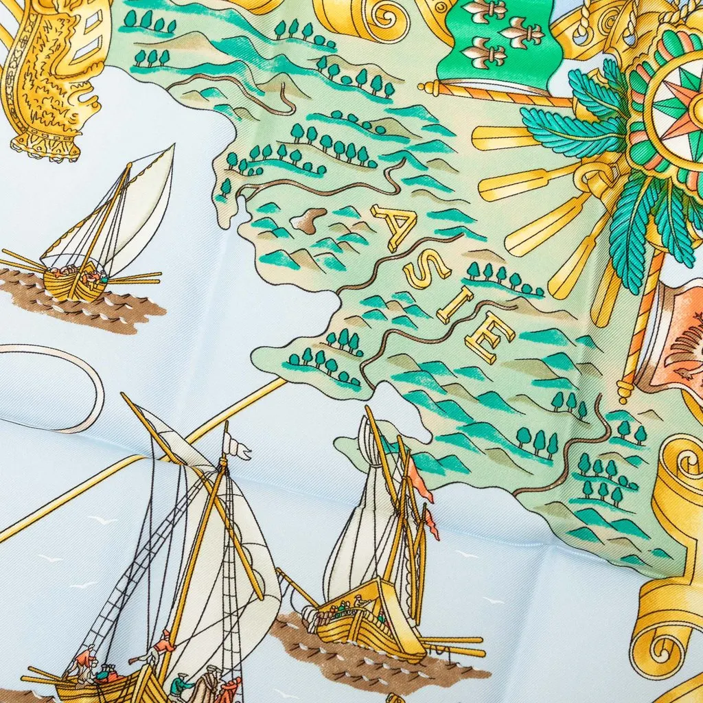 Hermès Vaisseaux et Fregates Silk Scarf  90 Blue Very good - Box View