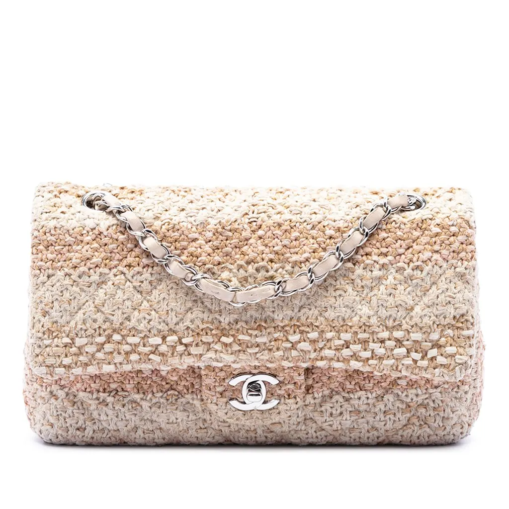 Chanel Medium Classic Tweed Double Flap Beige Very good - Front View
