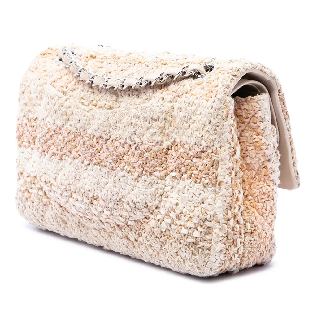 Chanel Medium Classic Tweed Double Flap Beige Very good - Back View
