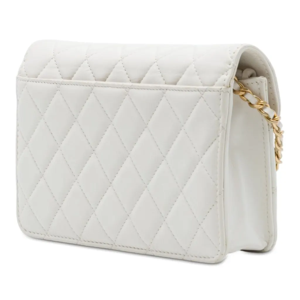 Chanel Quilted Calfskin Enchained Flap Wallet on Chain White Leather Very good - Back View