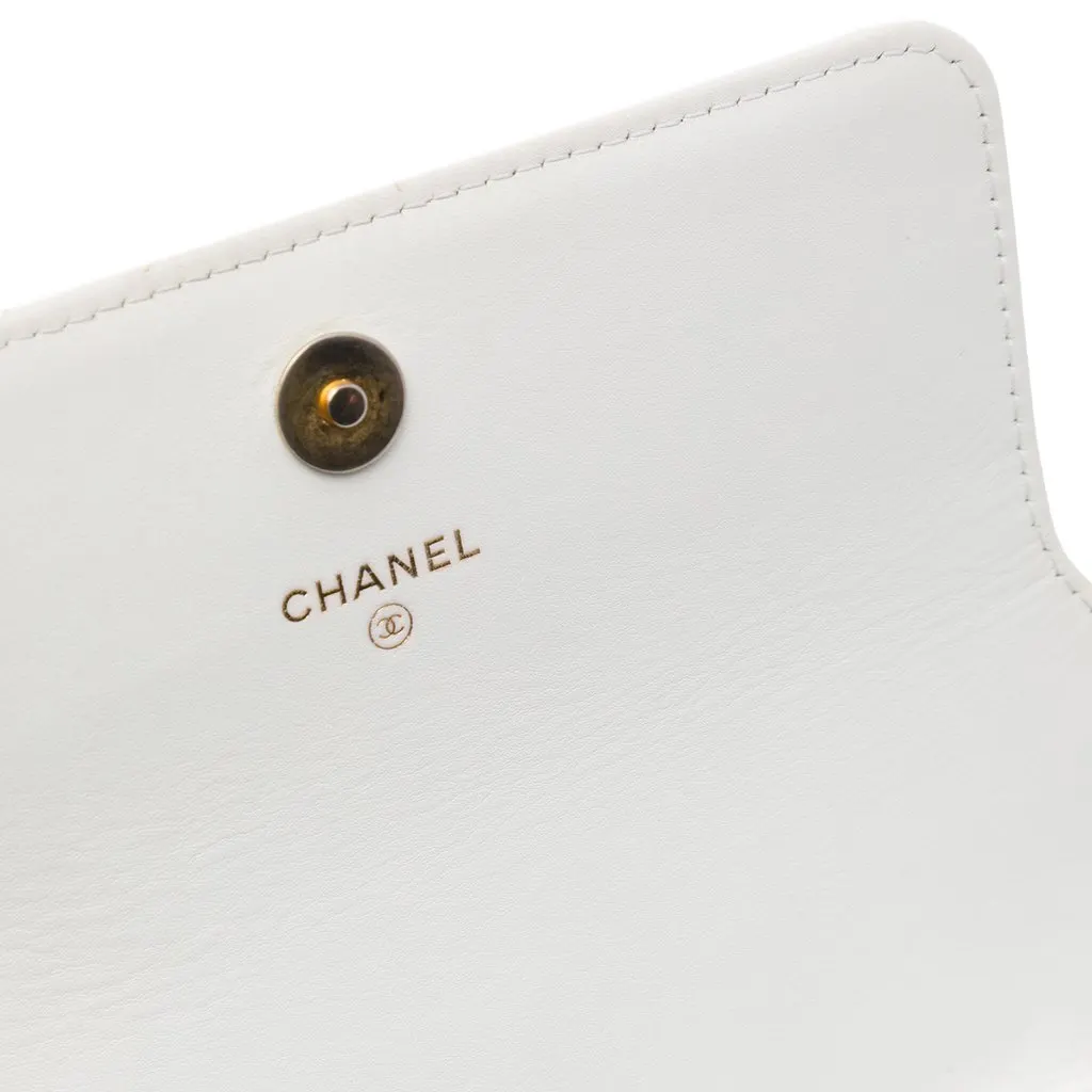 Chanel Quilted Calfskin Enchained Flap Wallet on Chain White Leather Very good - Box View