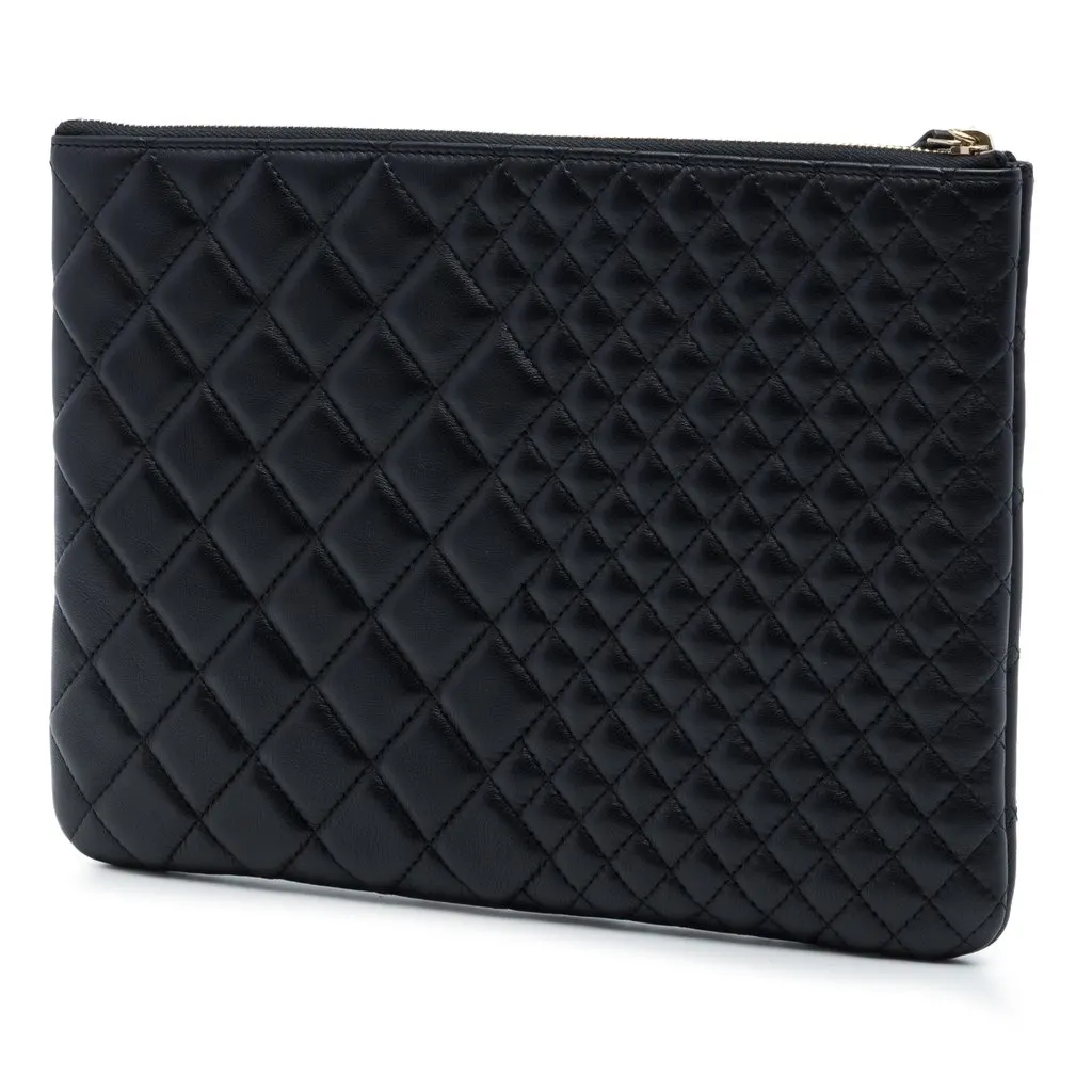 Chanel Medium Bi Quilted Lambskin O Case Clutch Black Leather Very good - Back View