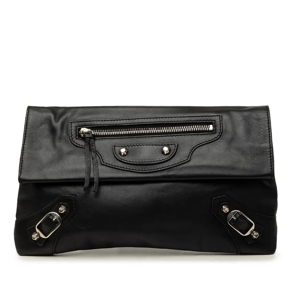Balenciaga Lambskin Motocross Giant 12 Envelope Clutch Black Leather Very good - Front View