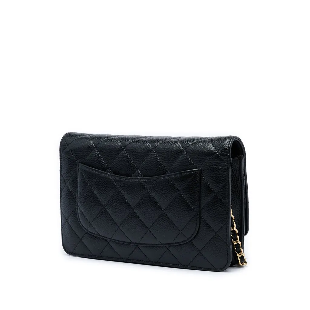 Chanel CC Quilted Caviar Wallet on Chain Black Leather Good - Back View