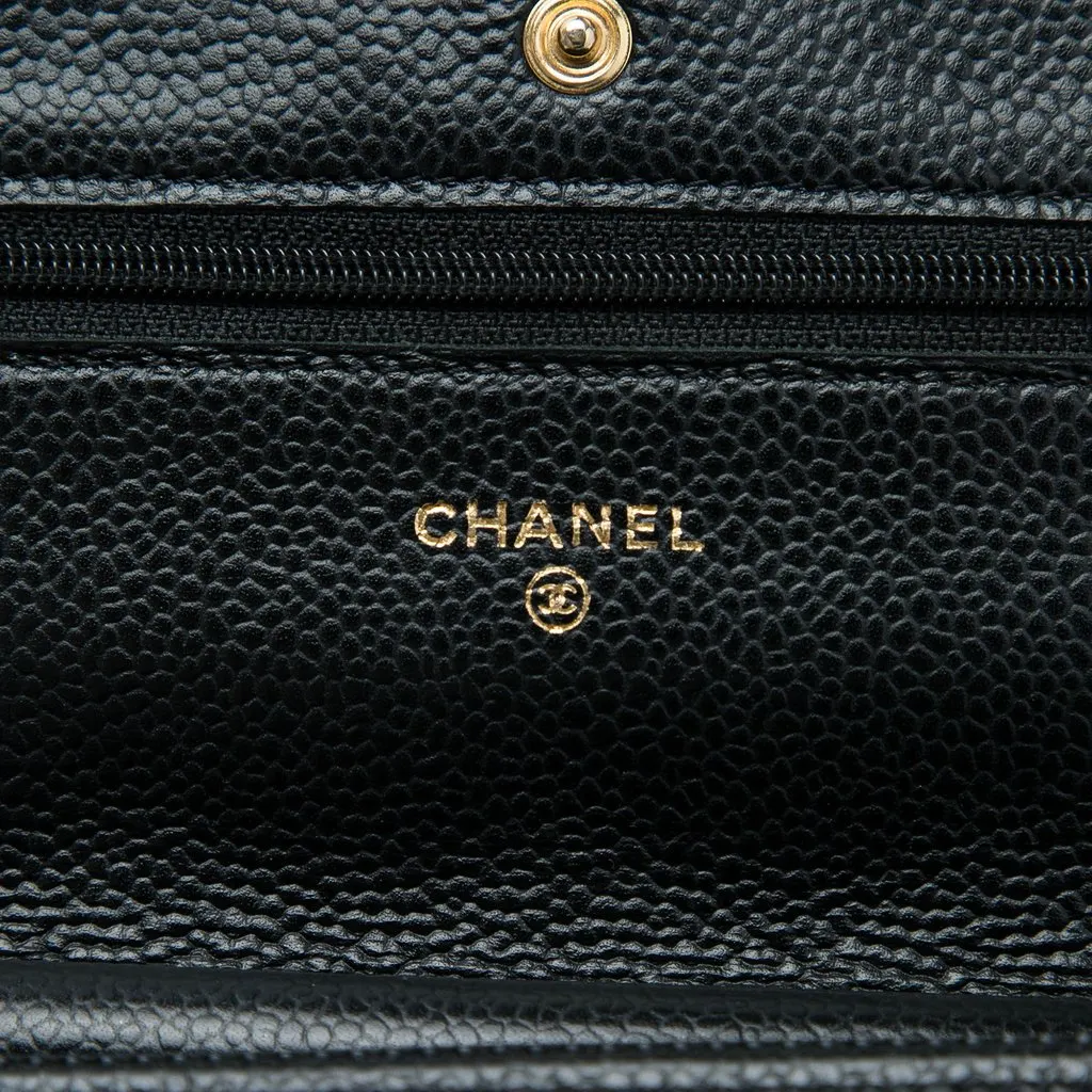 Chanel CC Quilted Caviar Wallet on Chain Black Leather Good - Box View