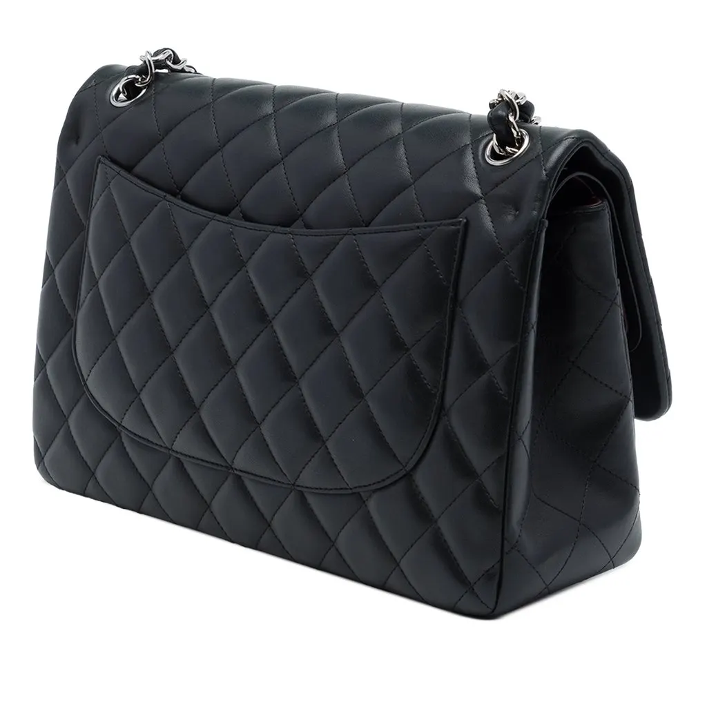 Chanel Jumbo Classic Lambskin Double Flap Black Leather Very good - Back View
