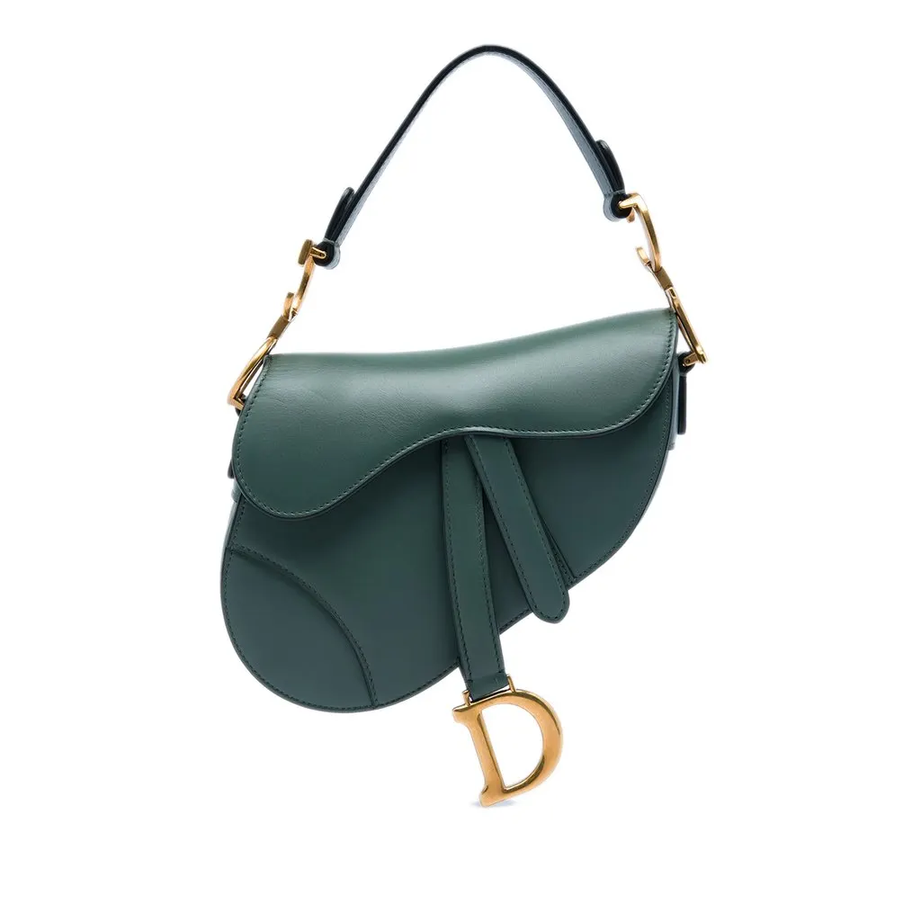 Dior Mini Smooth Calfskin Saddle Bag Green Leather Very good - Front View