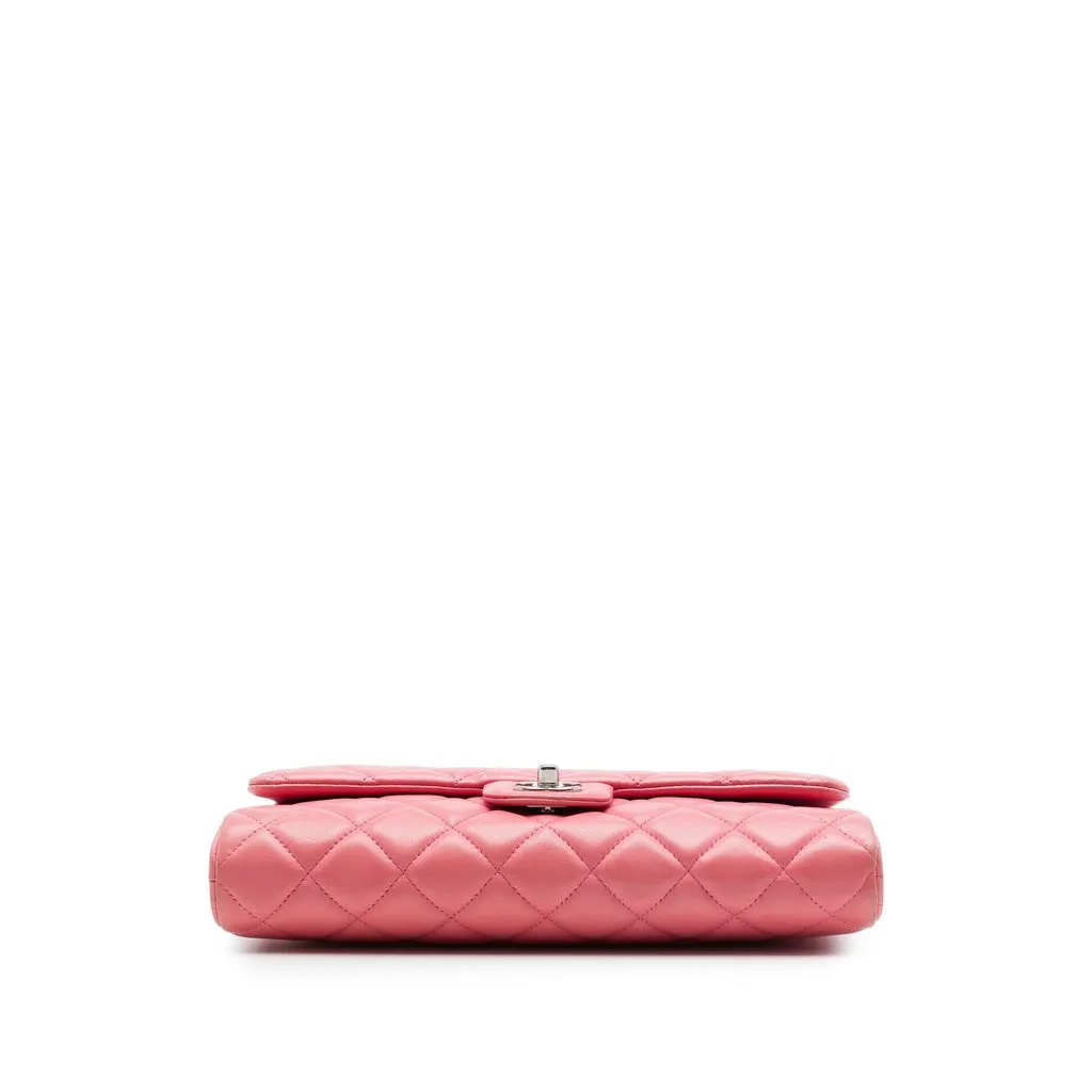 Chanel CC Quilted Lambskin Flap Clutch on Chain Pink Leather Very good - Inside View