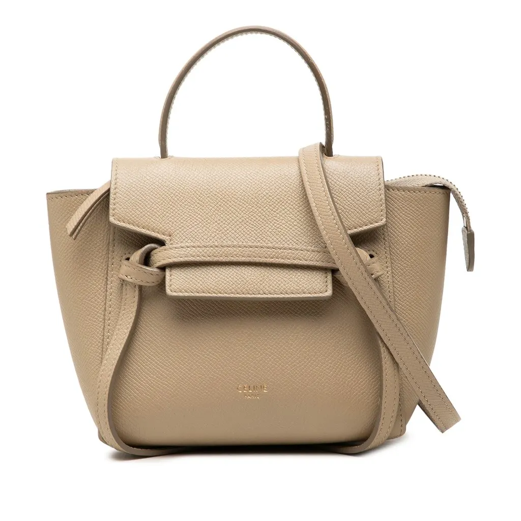 Celine Pico Grained Calfskin Belt Bag Beige Leather Good - Front View