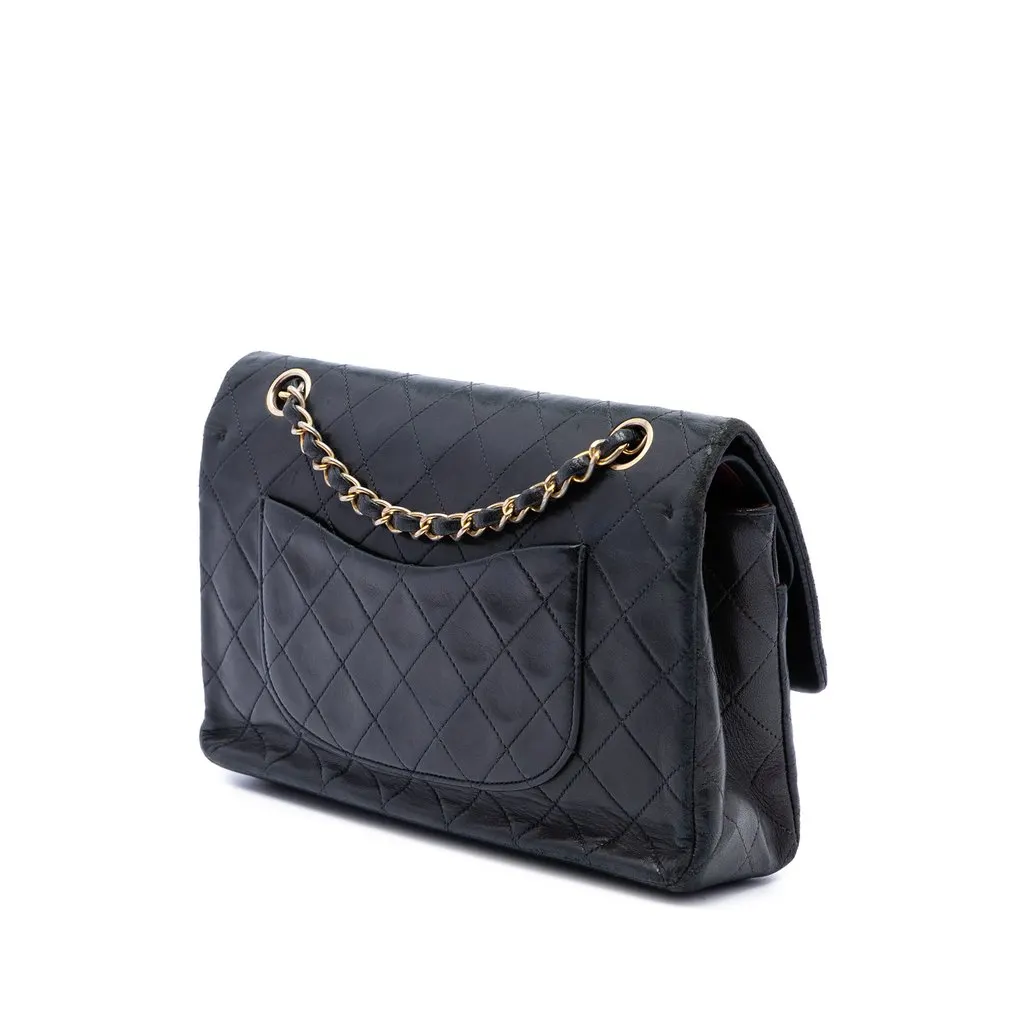 Chanel Medium Classic Lambskin Double Flap Black Leather Very good - Back View