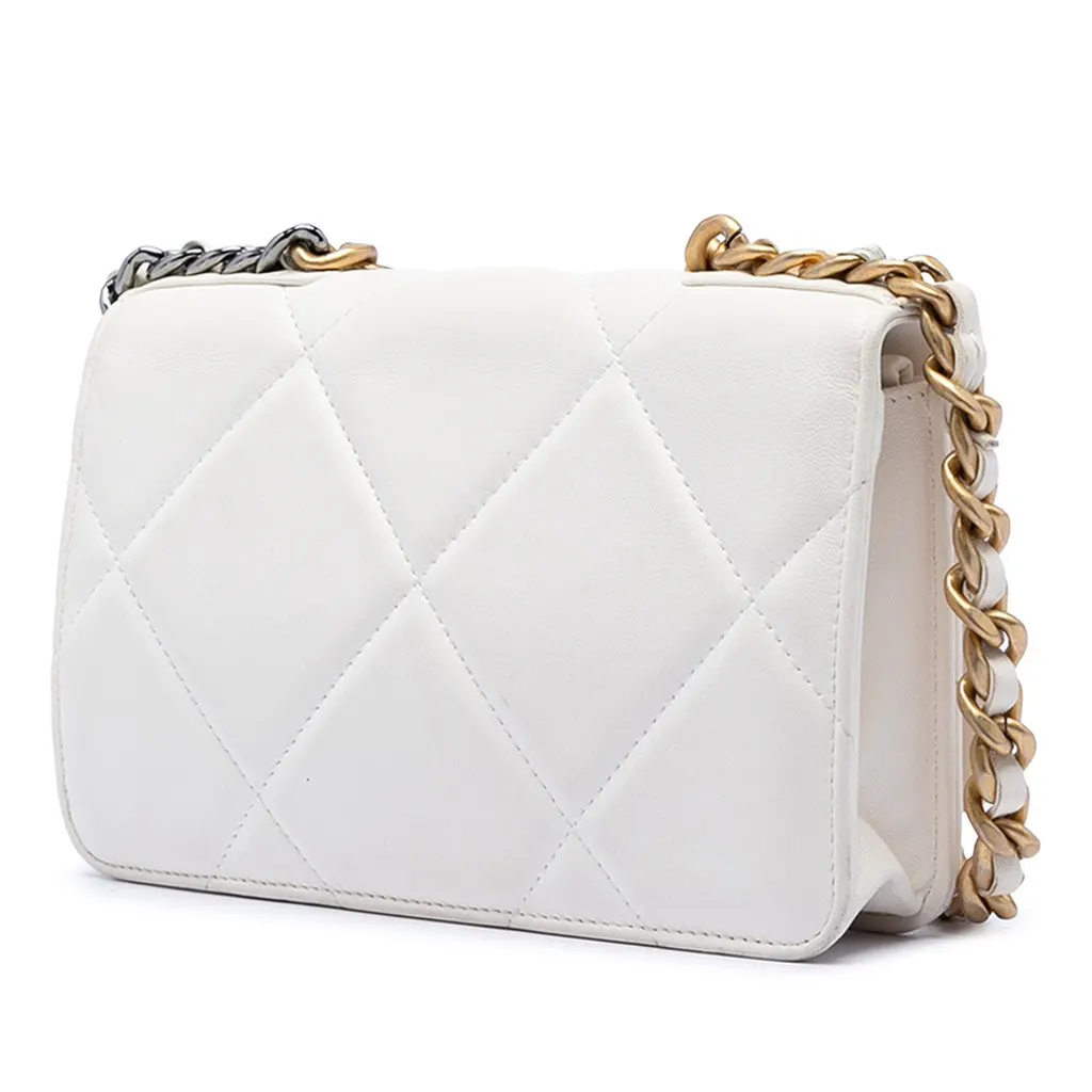 Chanel Quilted Lambskin 19 Wallet on Chain White Leather Very good - Back View