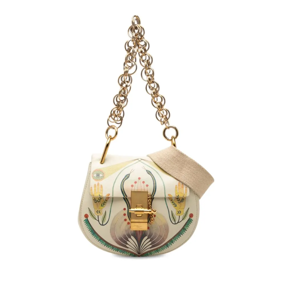 Chloé Mini Printed Leather Drew Bijou Satchel White Leather Very good - Front View