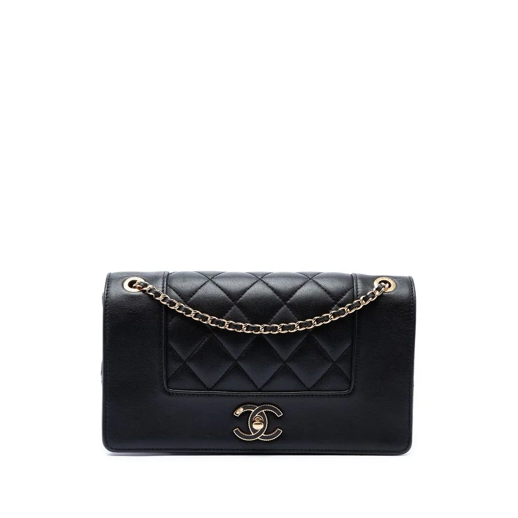 Chanel Small Lambskin Mademoiselle Flap Black Leather Very good - Front View