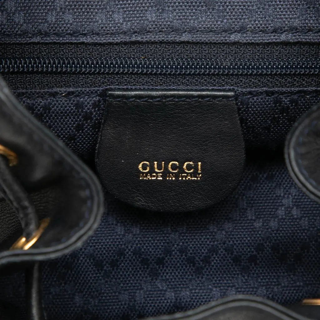 Gucci Calfskin Bamboo Drawstring Backpack Black Leather Good - Box View