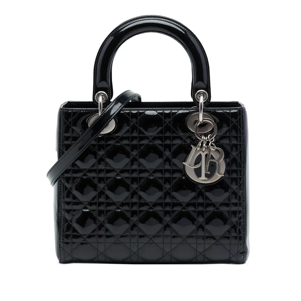Dior Medium Patent Cannage Lady Dior Black Leather Very good - Front View