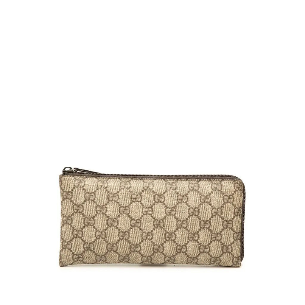 Gucci GG Supreme Zip Pouch Beige Canvas Very good - Front View