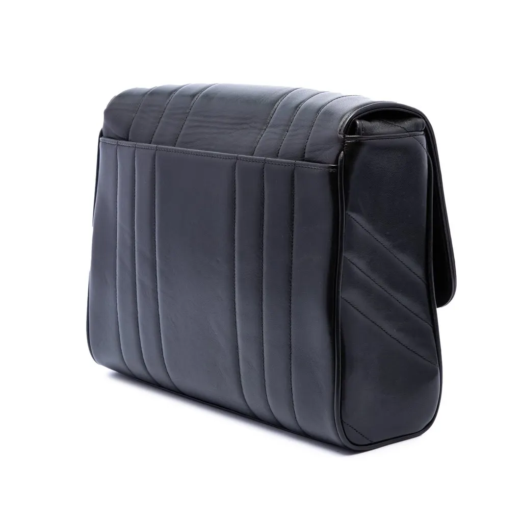 Chanel Vertical Quilt Lambskin Flap Black Leather Very good - Back View