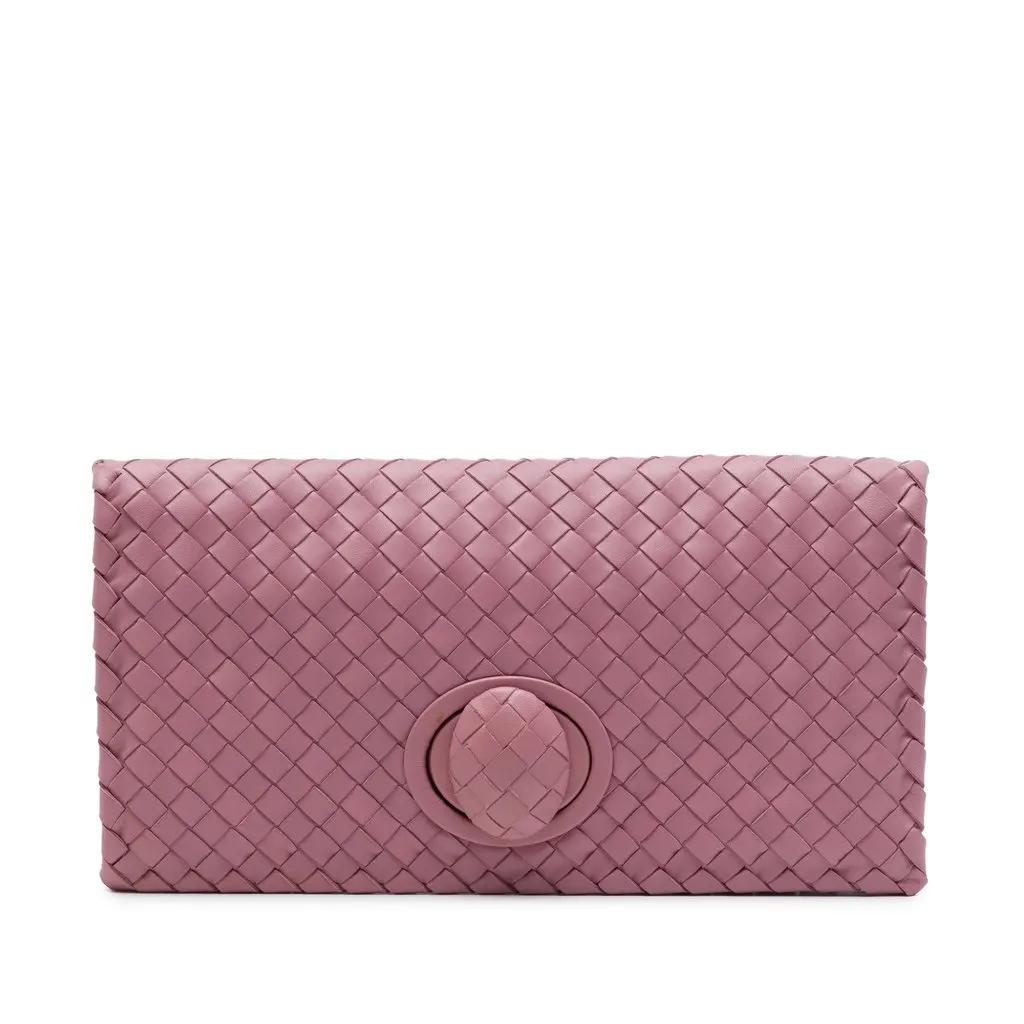 Bottega Veneta Nappa Intrecciato Turn Lock Clutch Pink Leather Very good - Front View