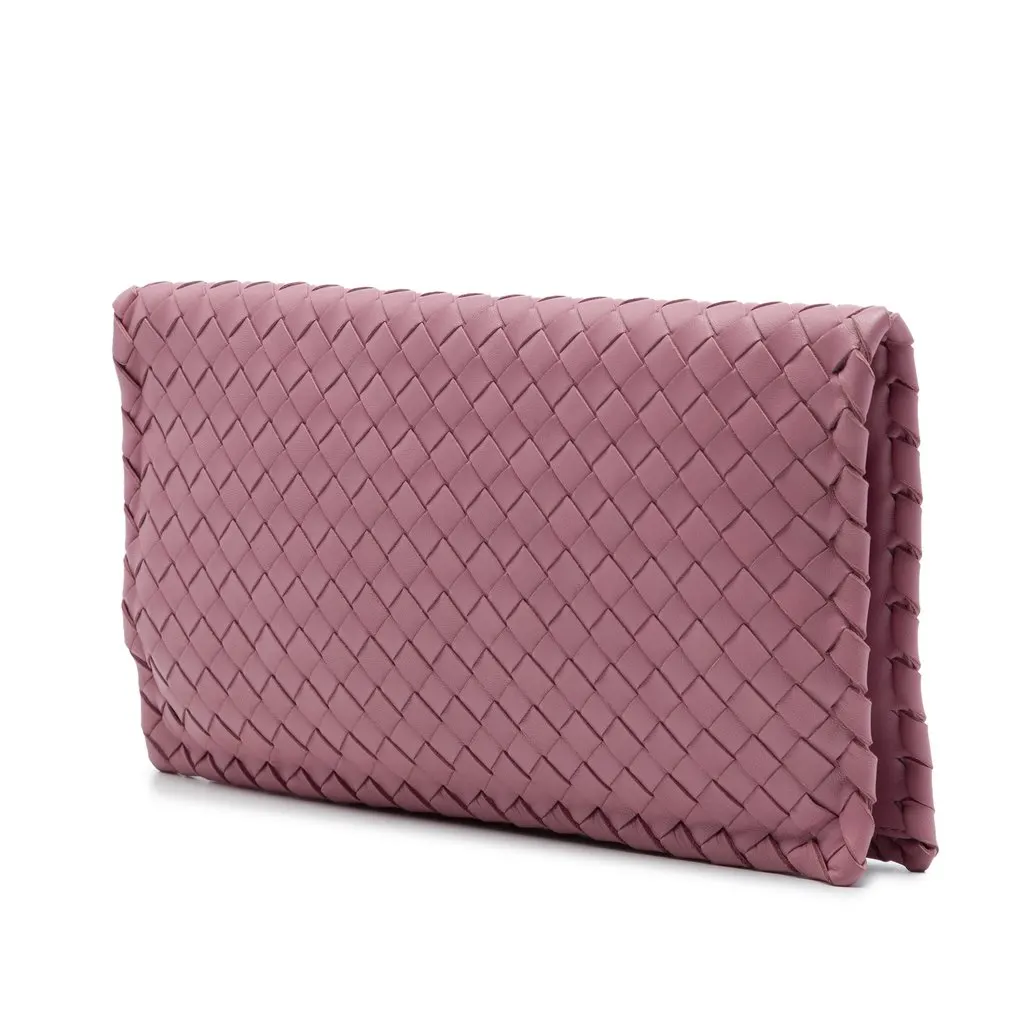 Bottega Veneta Nappa Intrecciato Turn Lock Clutch Pink Leather Very good - Back View