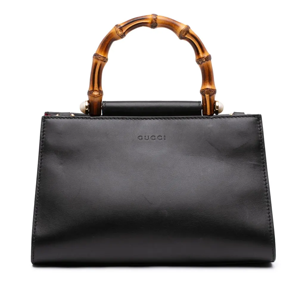 Gucci Mini Nappa Bamboo Web Nymphaea Top Handle Bag Black Leather Very good - Front View