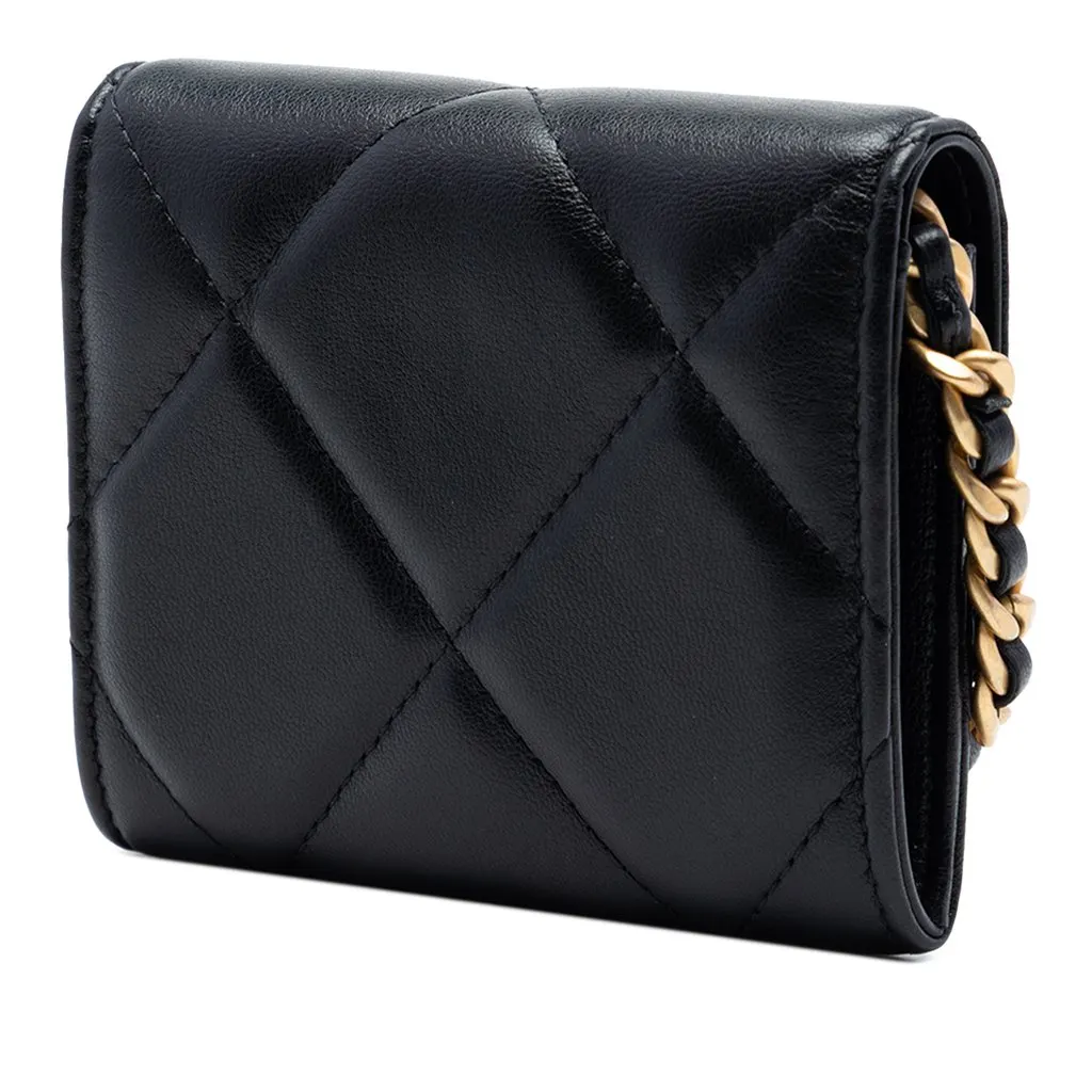 Chanel Quilted Lambskin 19 Flap Coin Purse With Chain Black Leather Very good - Back View