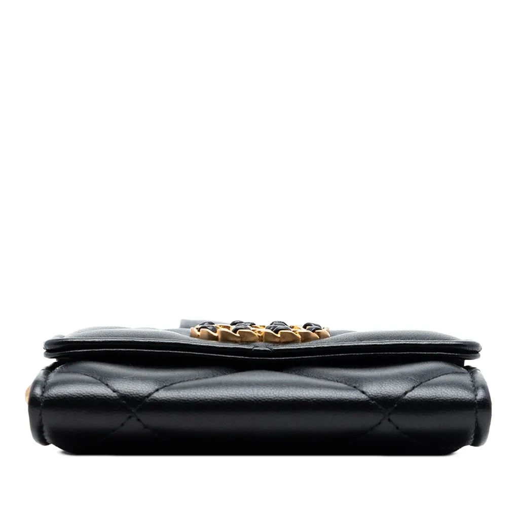 Chanel Quilted Lambskin 19 Flap Coin Purse With Chain Black Leather Very good - Inside View