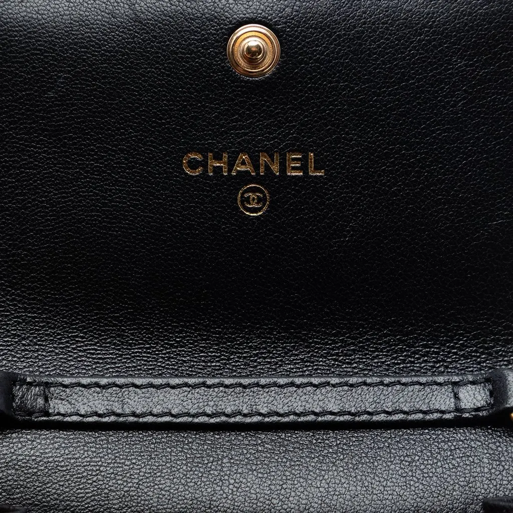 Chanel Quilted Lambskin 19 Flap Coin Purse With Chain Black Leather Very good - Box View