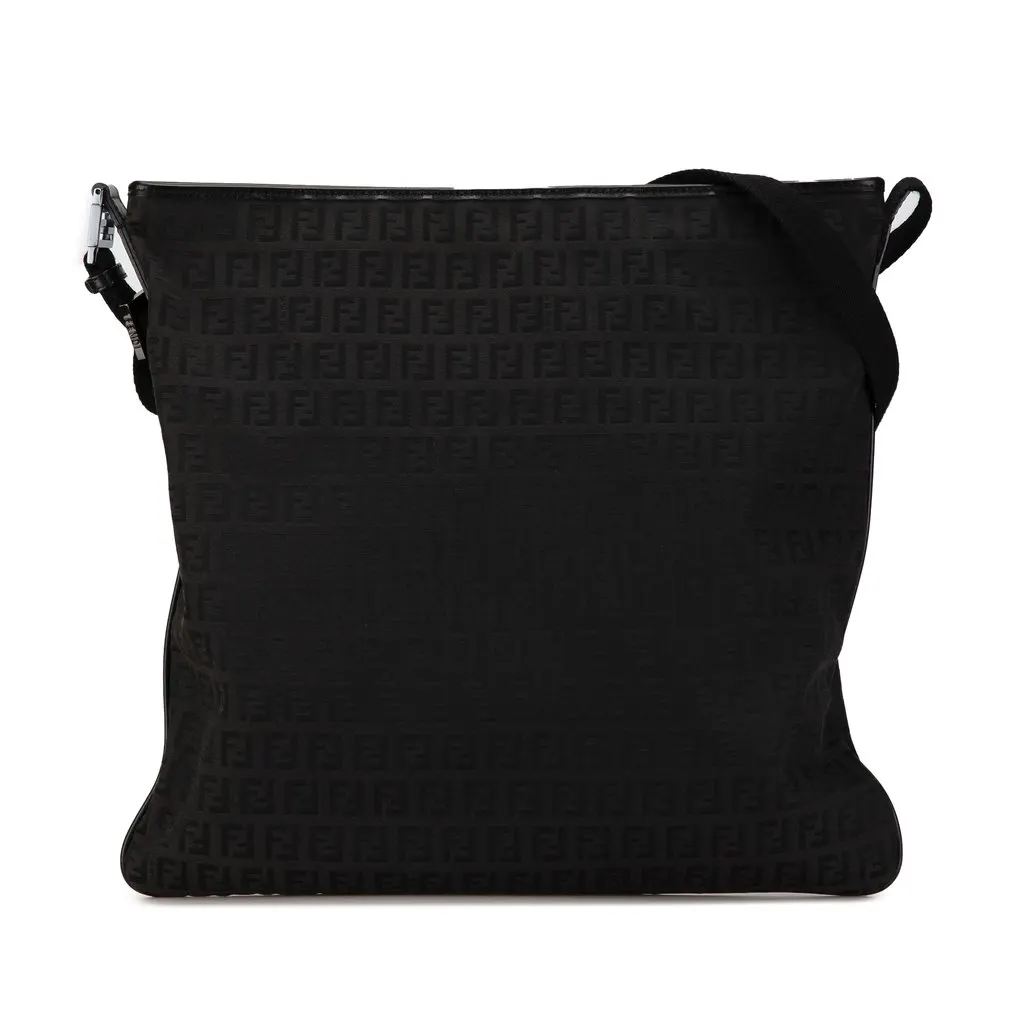 Fendi Zucchino Canvas Crossbody Black Good - Front View