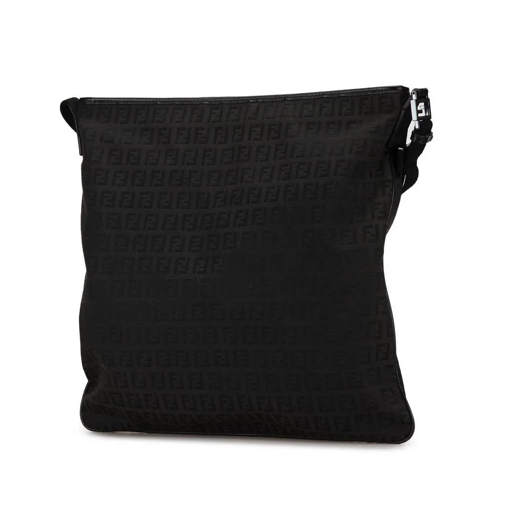 Fendi Zucchino Canvas Crossbody Black Good - Back View