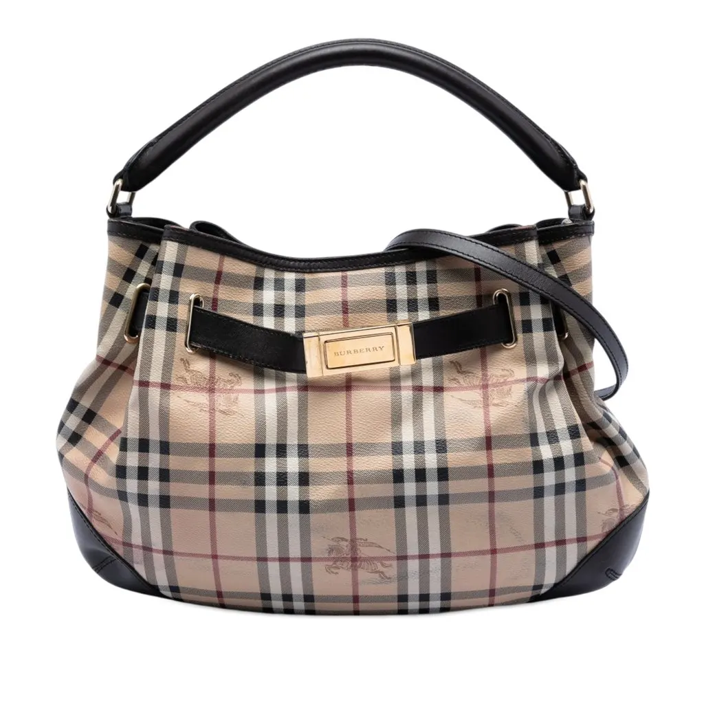 Burberry Medium Haymarket Check Coated Canvas Willenmore Hobo Beige Very good - Front View
