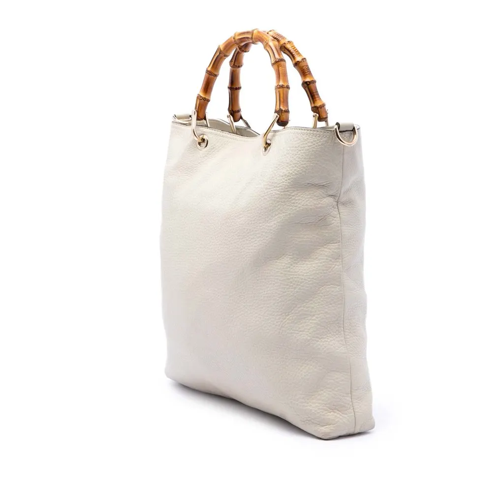 Gucci Tall Calfskin Bamboo Shopper Tote White Leather Very good - Back View
