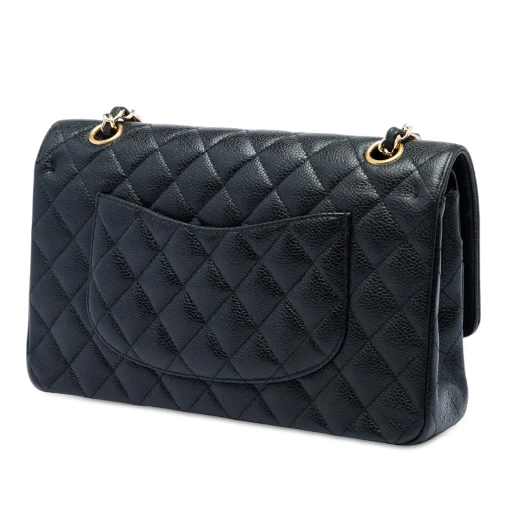 Chanel Medium Classic Caviar Double Flap Black Leather Very good - Back View